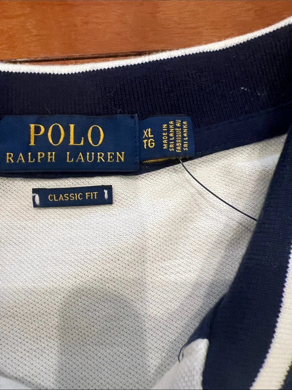 Polo by Ralph Lauren White Polo with Navy Diagonal Stripe & Gold Pony Men’s XL